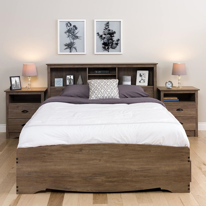 Table de chevet à 2 tiroirs Wahhaj de 23,25 po de largeur, mobilier de chambre à coucher, table de chevet avec tablette ouverte, l 23,25 po x P 16 po x H 28 po, gris