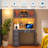 Computer Desk with Hutch and LED Lighting-1478279895