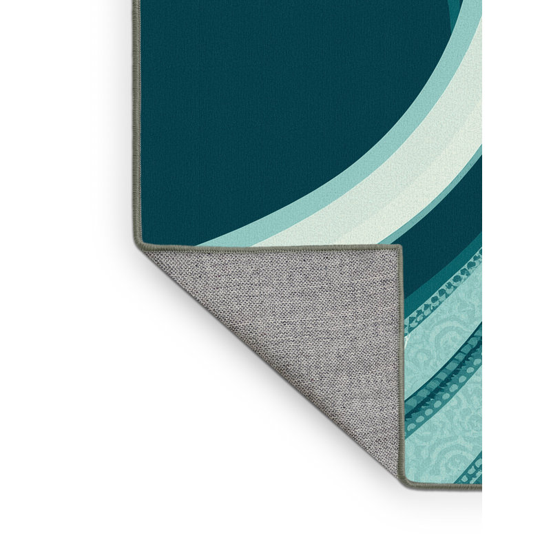 Tapis bleu abstrait lavable à la machine Panameno - Reliure vert sauge, Carré 4 pi