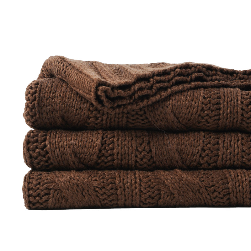 Brown Cable Knit Acrylic Throw Blanket, 50"x60"