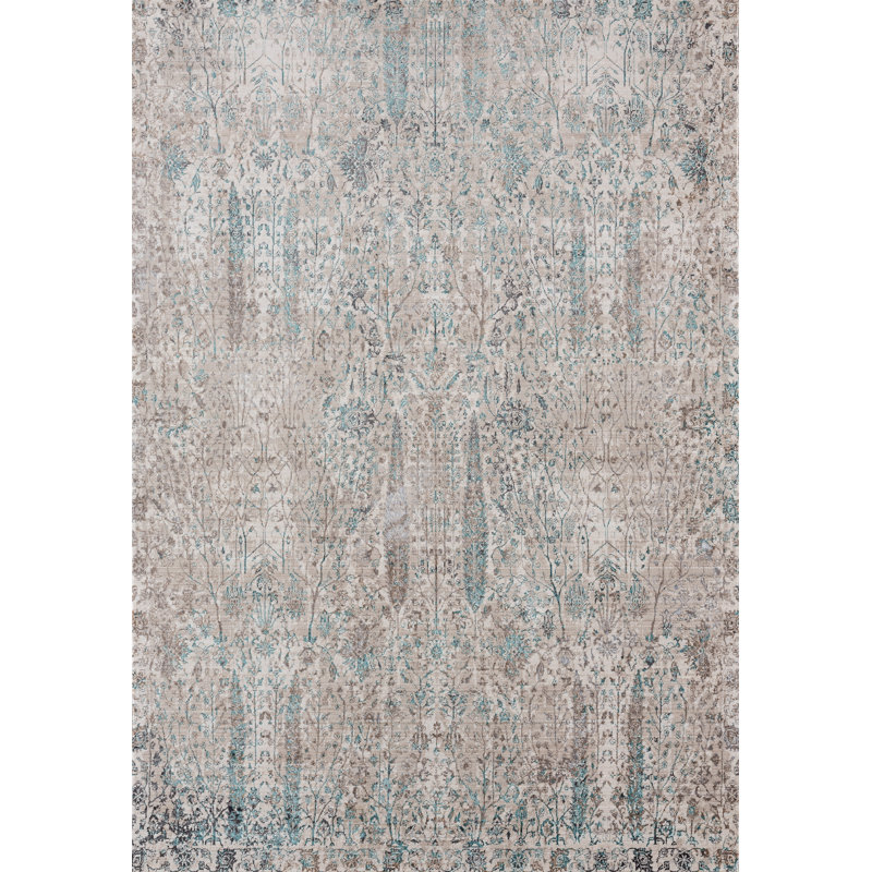 Tapis oriental crème / bleu Rummond, Rectangle 1 pi 7 po x 3 pi