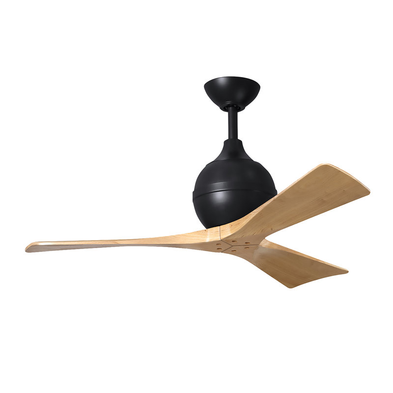 Ventilateur de plafond à 3 pales Irene, Noir mat, L 42 po, Ton érable clair