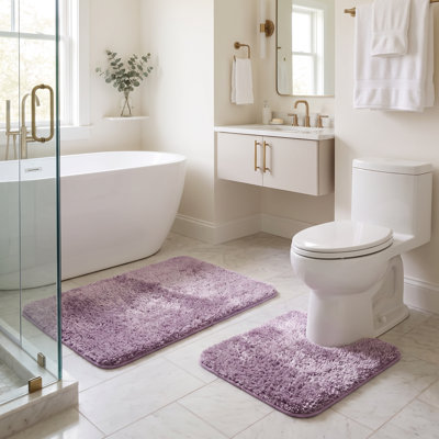 Rug Branch Shaggy Bathroom Mat Set, 2 Piece Bath & Toilet Rugs, Purple Soft, Absorbent, Non-Slip Backing, Machine Washable Bath Floor Mat and Contour Toilet Mat, 39.5" x 23" + 20" x 23"
