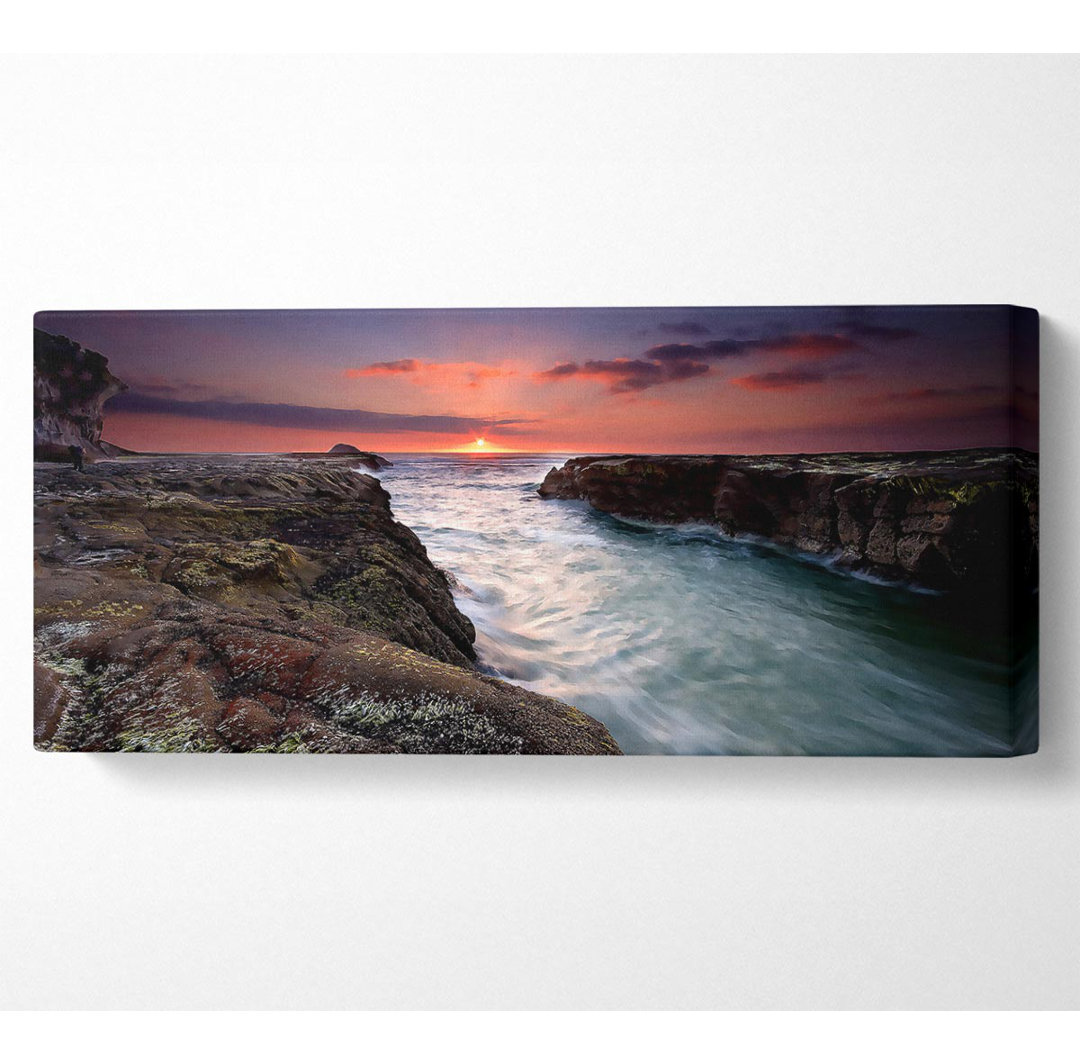 Sonnenuntergang am Muriwai Strand Panorama-Leinwand