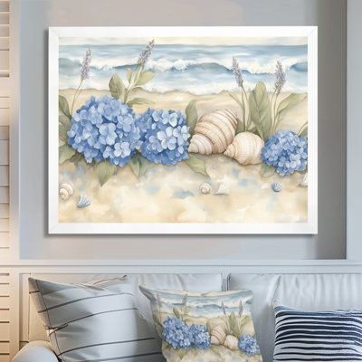 Hortensias au bord de la mer - Tableau encadré de style chalet côtier