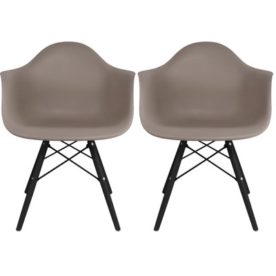 Plastic Dining Armchairs with Natural Wooden Wood Legs Indoor Outdoor