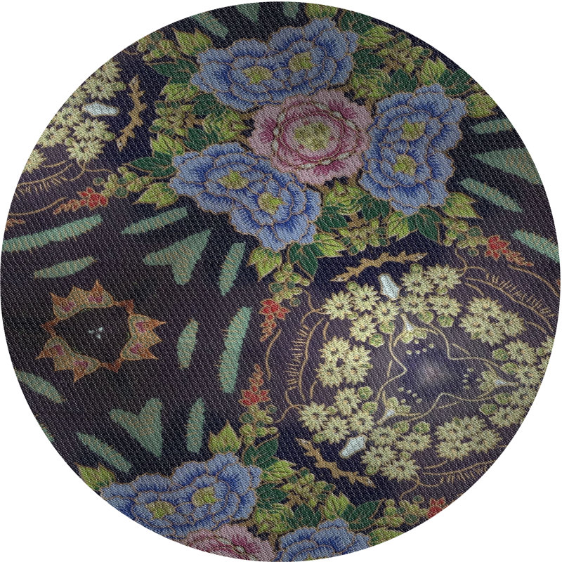 Tapis vert/bleu/gris tissé à la machine, Rond 3 pi