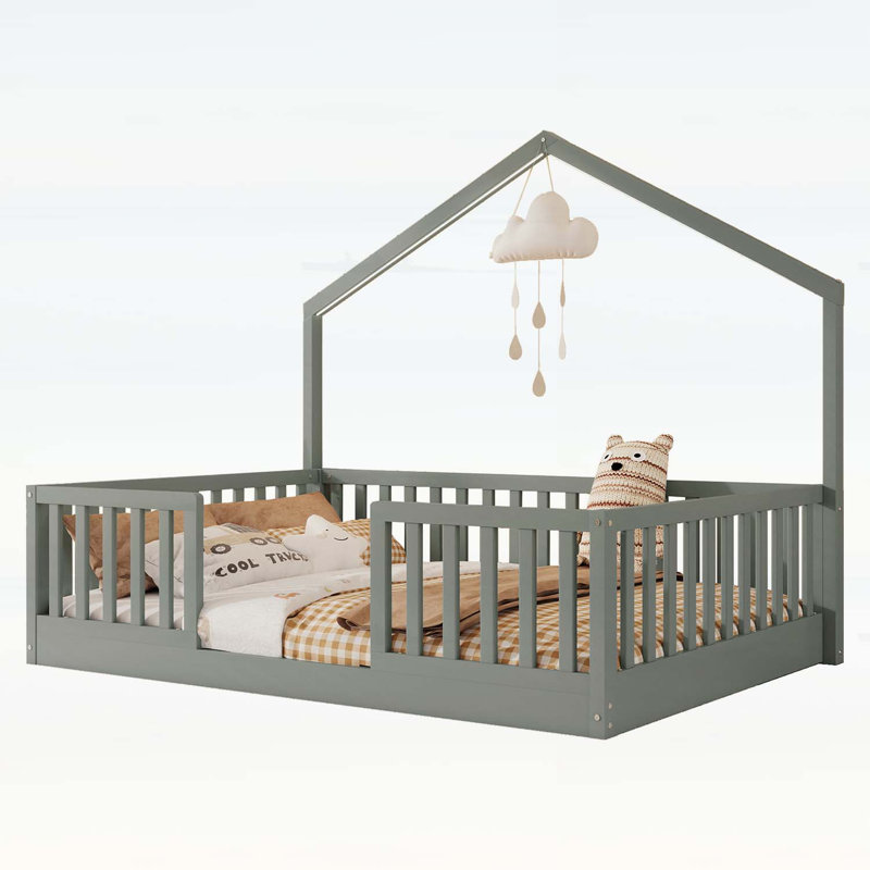 Lit sur pied avec rails hauts, Lit double, Gris