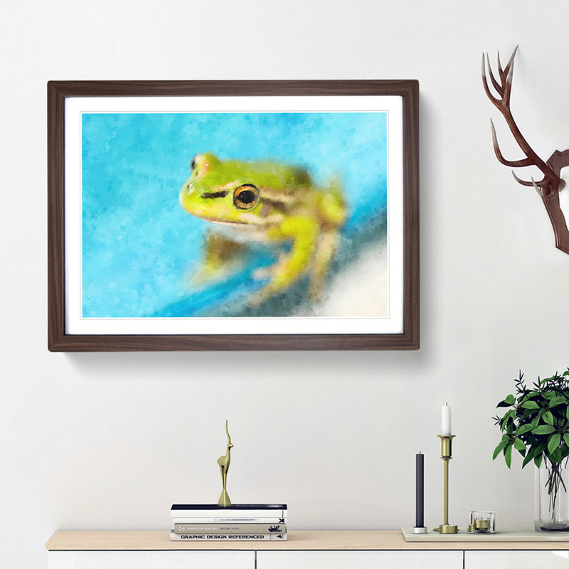 Green Frog - Picture Frame Graphic Art Print, 45cm H x 63cm W x 2cm D, Walnut Framed