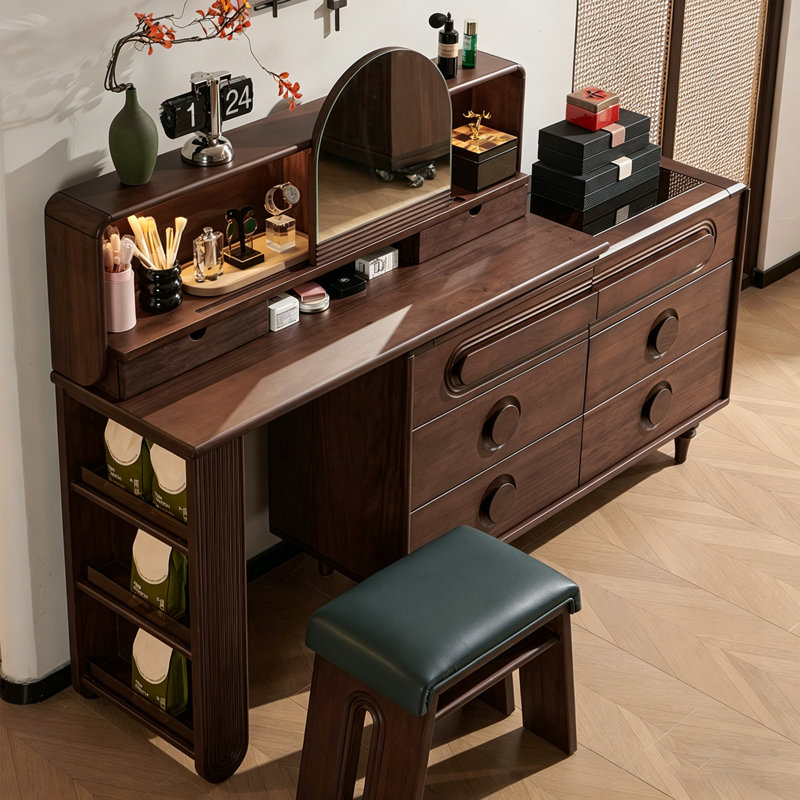 Meuble-lavabo extensible Mid-Century en noyer noir tout en un, bois massif