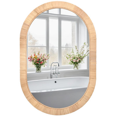 20"x30" Boho Rattan Oval Wall Mirror
