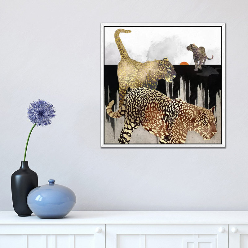 Minimal Leopards - Print on Canvas, 45.72 cm H x 45.72 cm W, White Framed