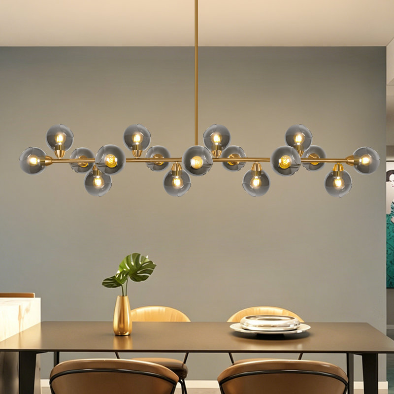 17-light Modern Linear Black And Gold Mid Century Chandelier For Dining Room