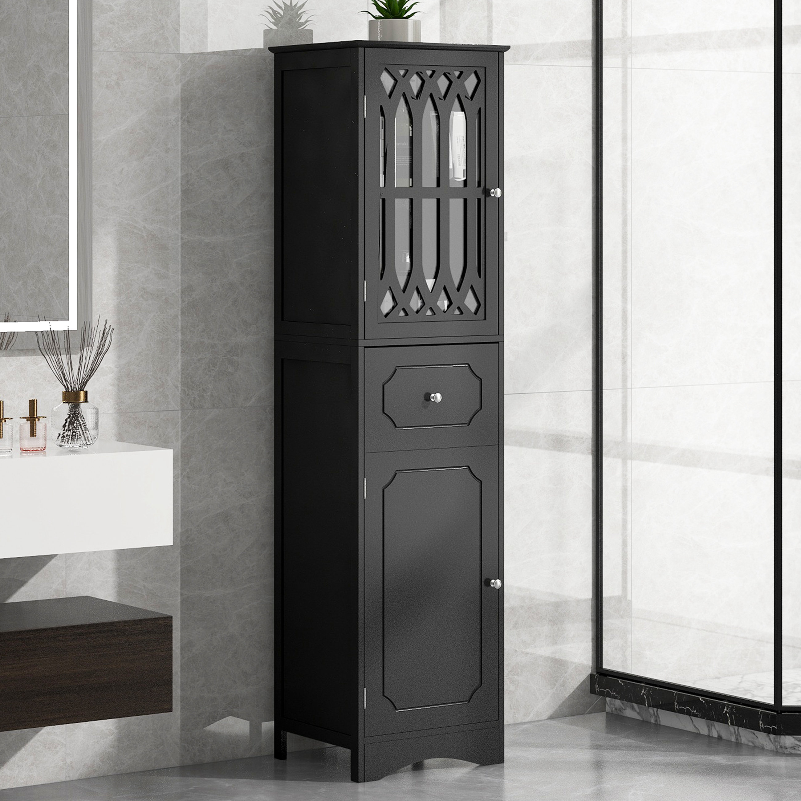 Ivy Bronx Modern Simple Design High Bathroom Storage Cabinet | Wayfair