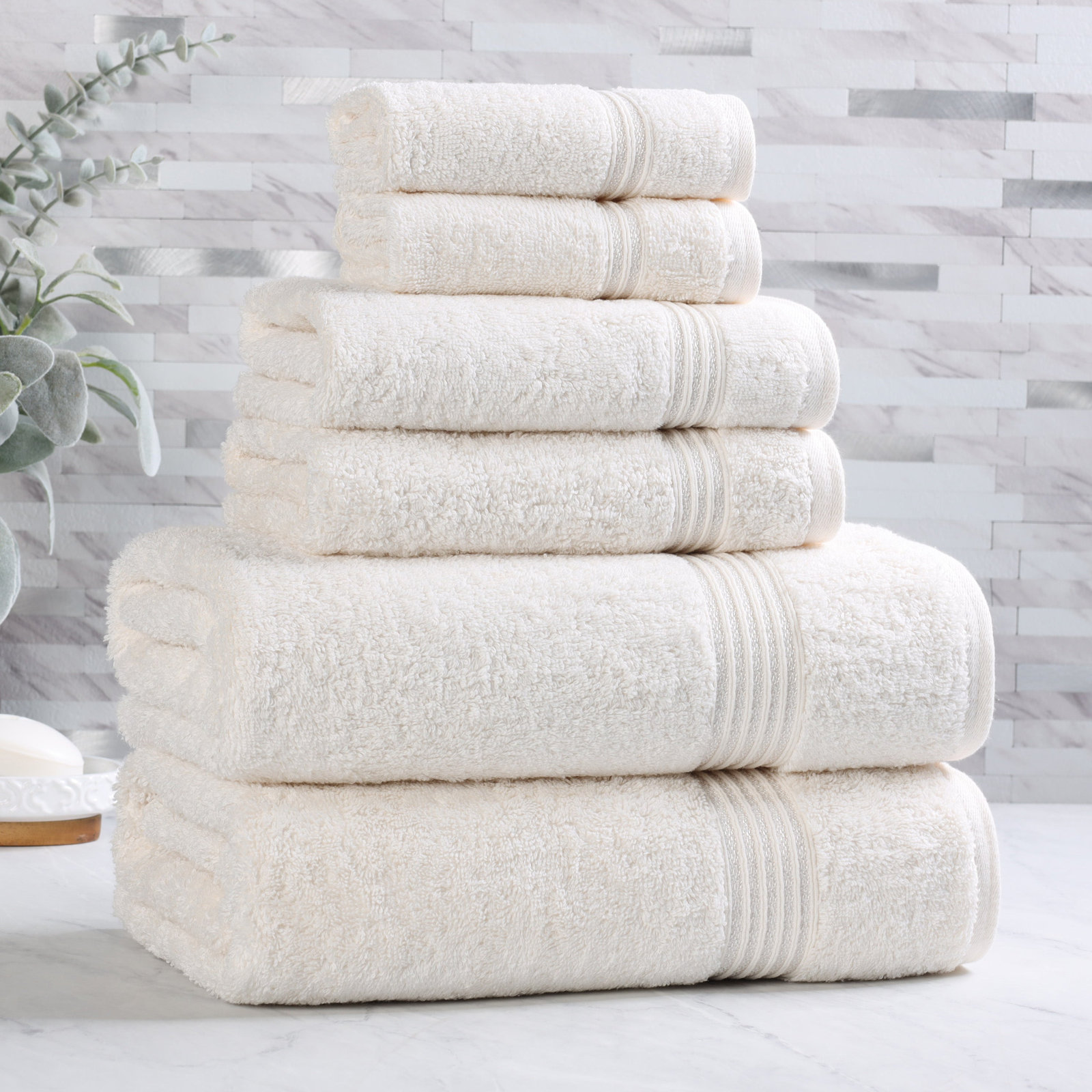 Oleg 6-Piece Egyptian Cotton Towel Set, Ivory