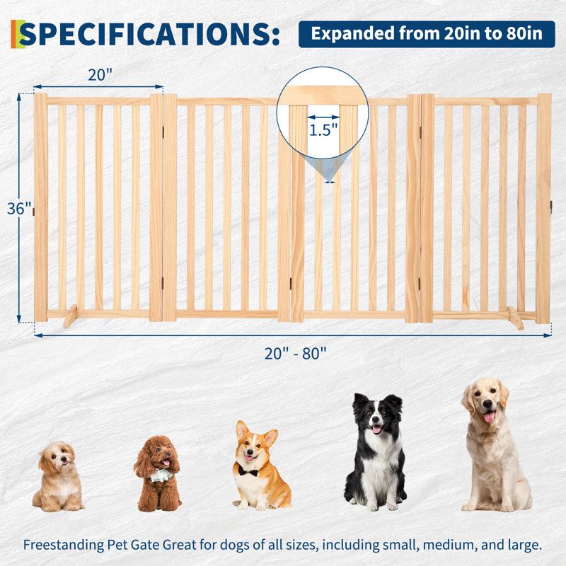 Barrière pour chien autoportante en bois 36 po x l 36 po x 4 panneaux pliables pour escaliers et portes