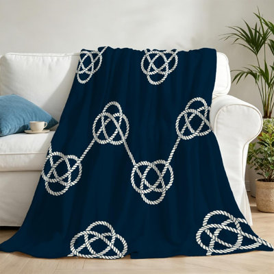 Jeté en flanelle bleue ultra douce en molleton bleu marine avec imprimé d'un côté
