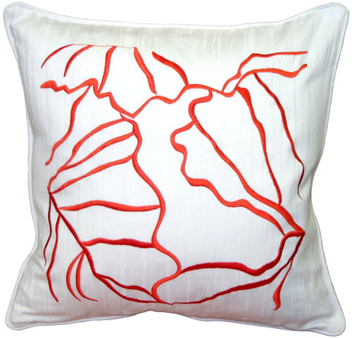 Embroidered Cotton Reversible Throw Pillow, Orange
