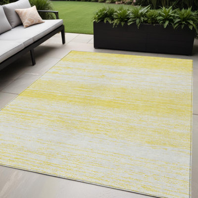 Tapis extérieur lavable rayé jaune et ivoire 5 pi x 8 pi