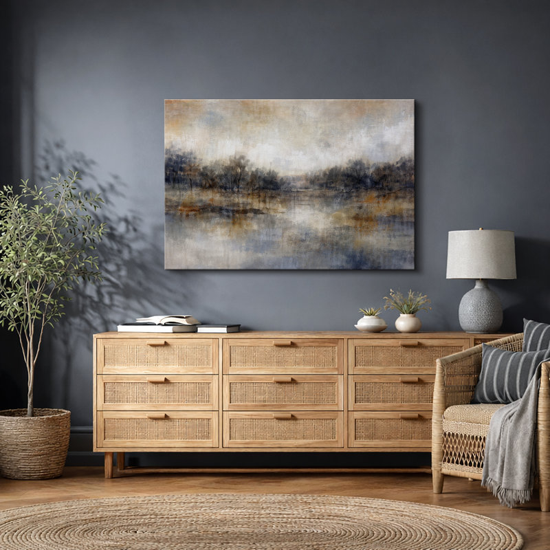 «Abstract Autumn Lake Landscape», sérénité, photos de salon, impression sur toile giclée sur toile, Toile tendue