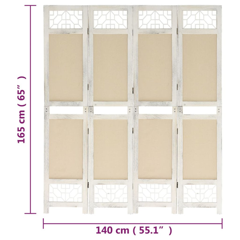 Tion 165cm H Folding Room Divider, 4, Cream