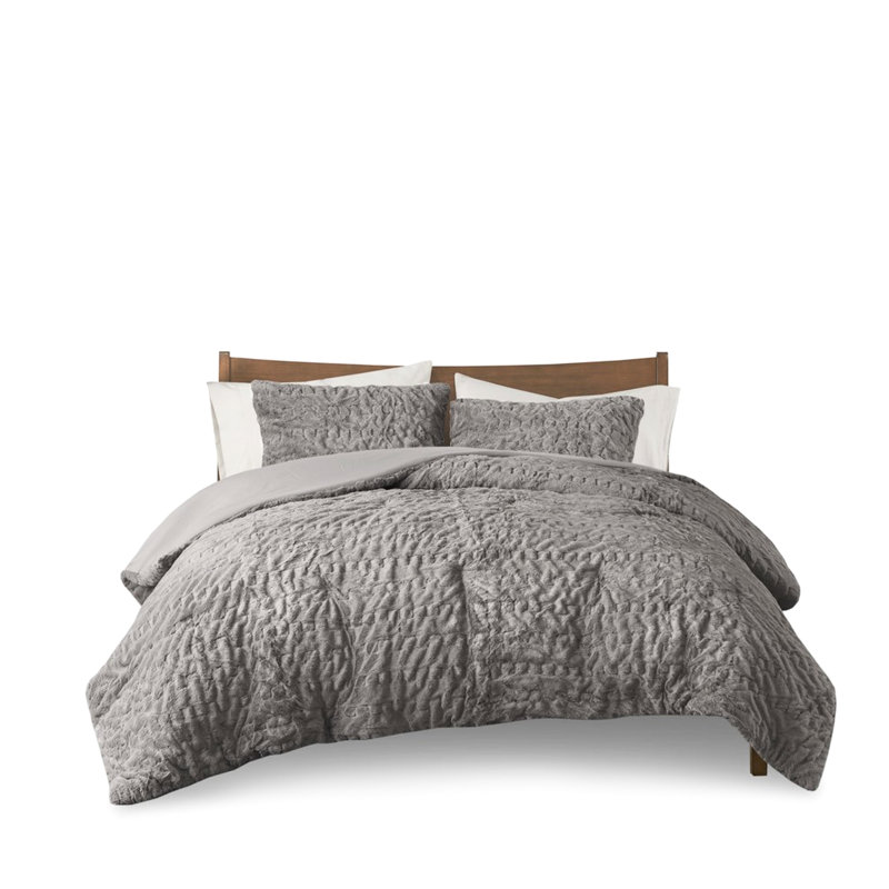 Édredon en fourrure grise glamour pour une chambre à coucher relaxante, grand avec 2 taies décoratives élégantes