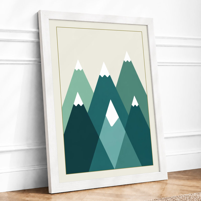 Layered Mountain Peaks Geometric - Framed Print, A2 - 59.4 x 42.0 cm, White