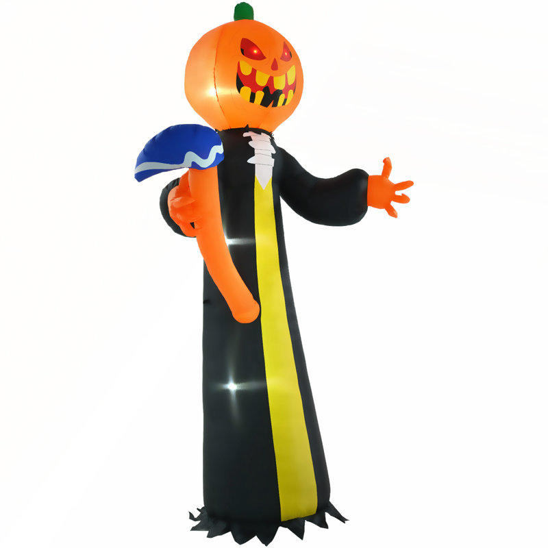 Tête de citrouille d'Halloween gonflable fantôme avec marteau, lumières DEL et conception imperméable pour la cour extérieure