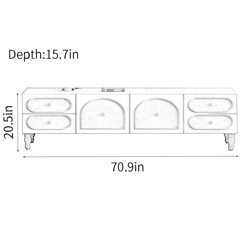 Meuble télé avec rangement Shell, 70.9'', Noir, noir, noir, noir