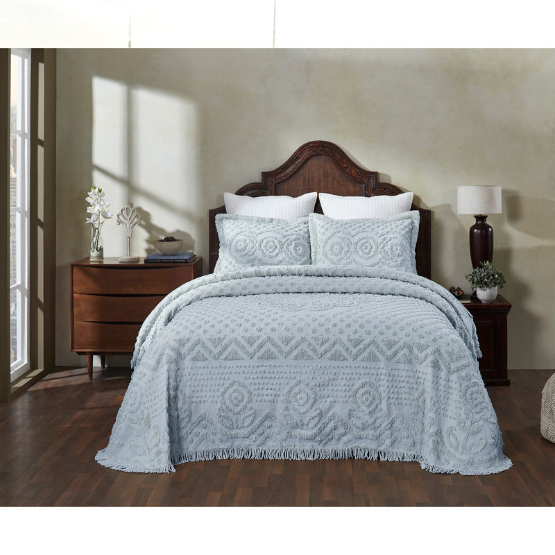 Couvre-lit / couvre-lit 100% coton lavable à la machine Heirloom Collection, Couvre-lit double, Bleu