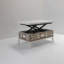 Table basse Mid-Century moderne à plateau relevable avec rangement géométrique / treillis