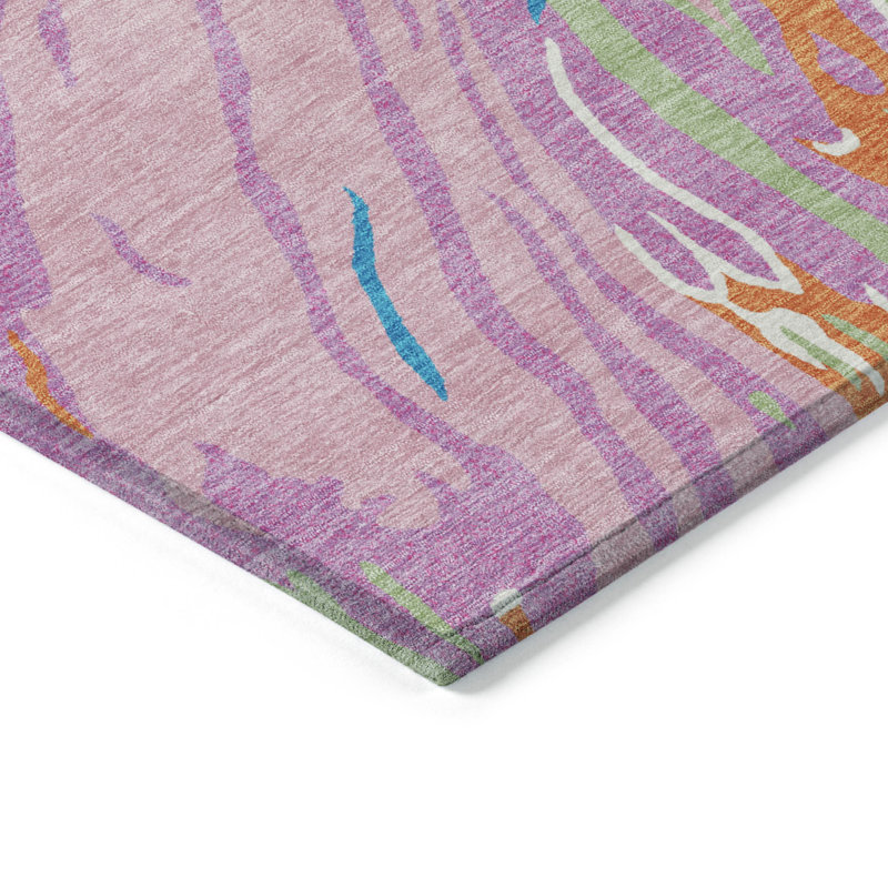 Pink Synthetic Flat Woven Washable 3' x 5' Area Rug