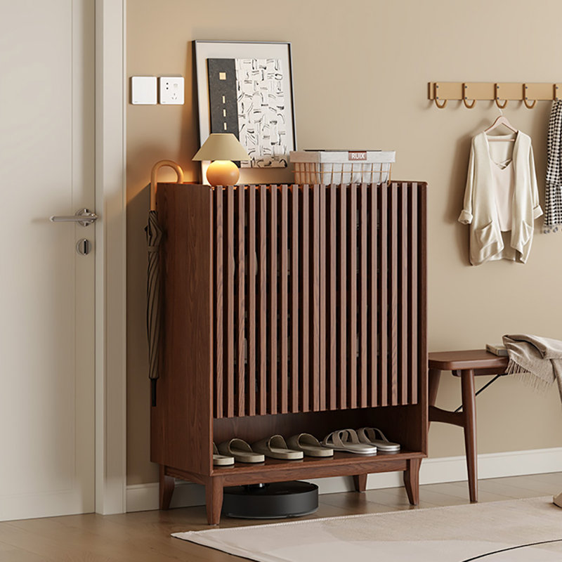 31.5" Brown Solid wood Rubberwood Shoe Storage