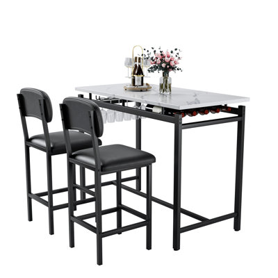 Kitchen Table Set, Dining Table and Chairs for 2, 3 Piece Dining Room Table Set with 2 Upholstered Chairs, Bar Dining Table Set for Small Spaces, Apar