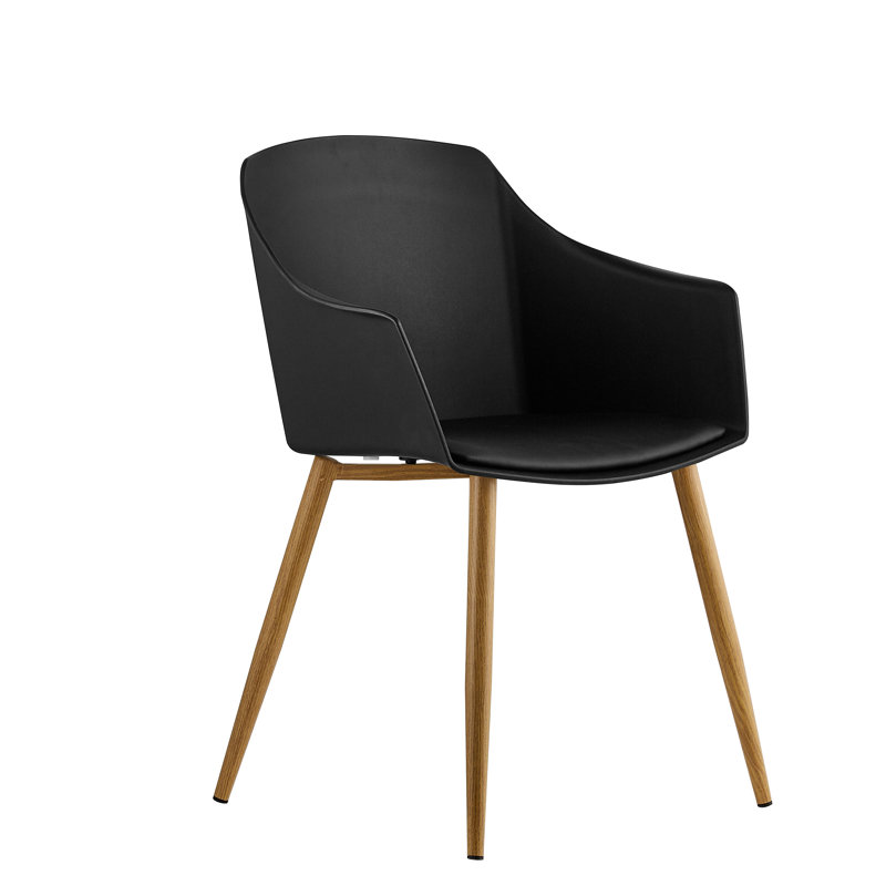 Tristen Plastic Dining Chair - Faux Leather Padded Cushions and Solid Wooden Legs - Armchair for Dining Room Kitchen Living Room