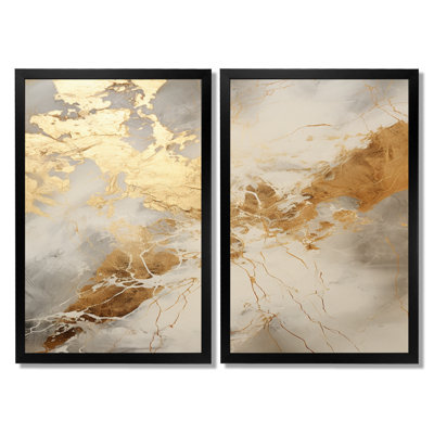 Foudre de marbre beige et or - formes abstraites sur toile, ensemble d'art mural abstrait beige, ensemble de 2