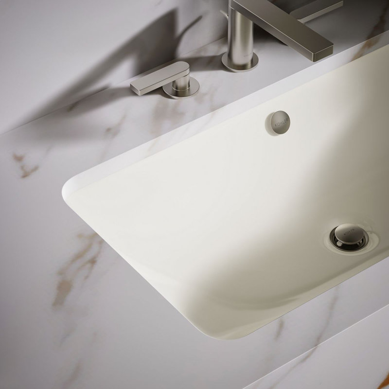 Iron Plains Trough Rectangle Dual Mount Bathroom Sink with Overflow, Biscuit