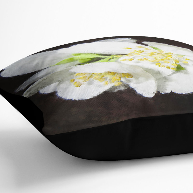 Jasmine Flowers Painting Cushion with Filling, Black, 40cm H x 40cm W x 15cm D