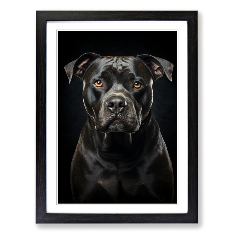 Staffordshire Bull Terrier Tachisme - Single Picture Frame Print on Wood, 34cm H x 25cm W x 2cm D, Black