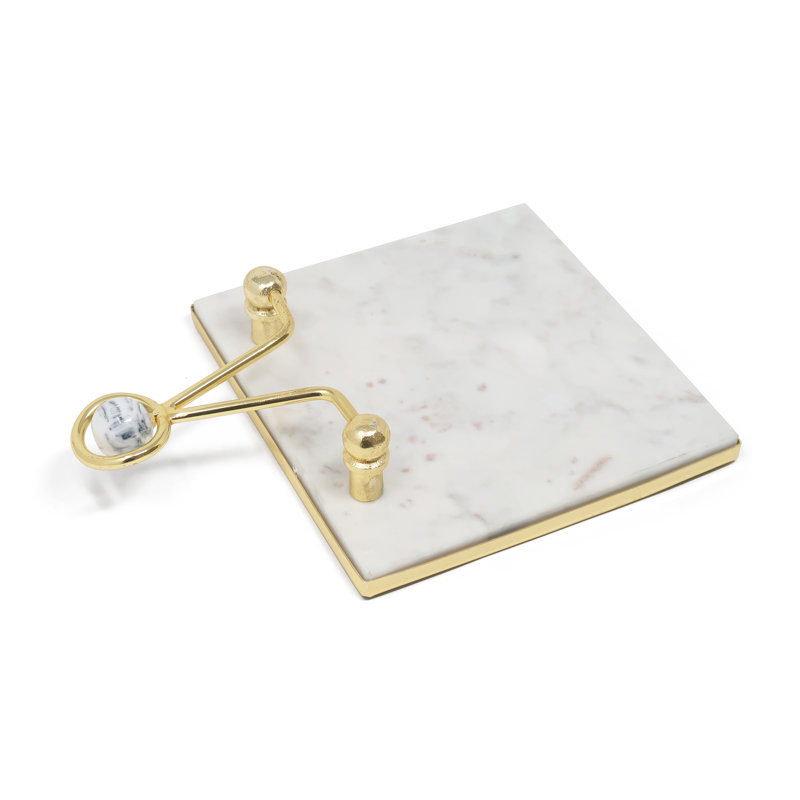 Square Napkin Holder With Ball - 7.5", Gold/Marble