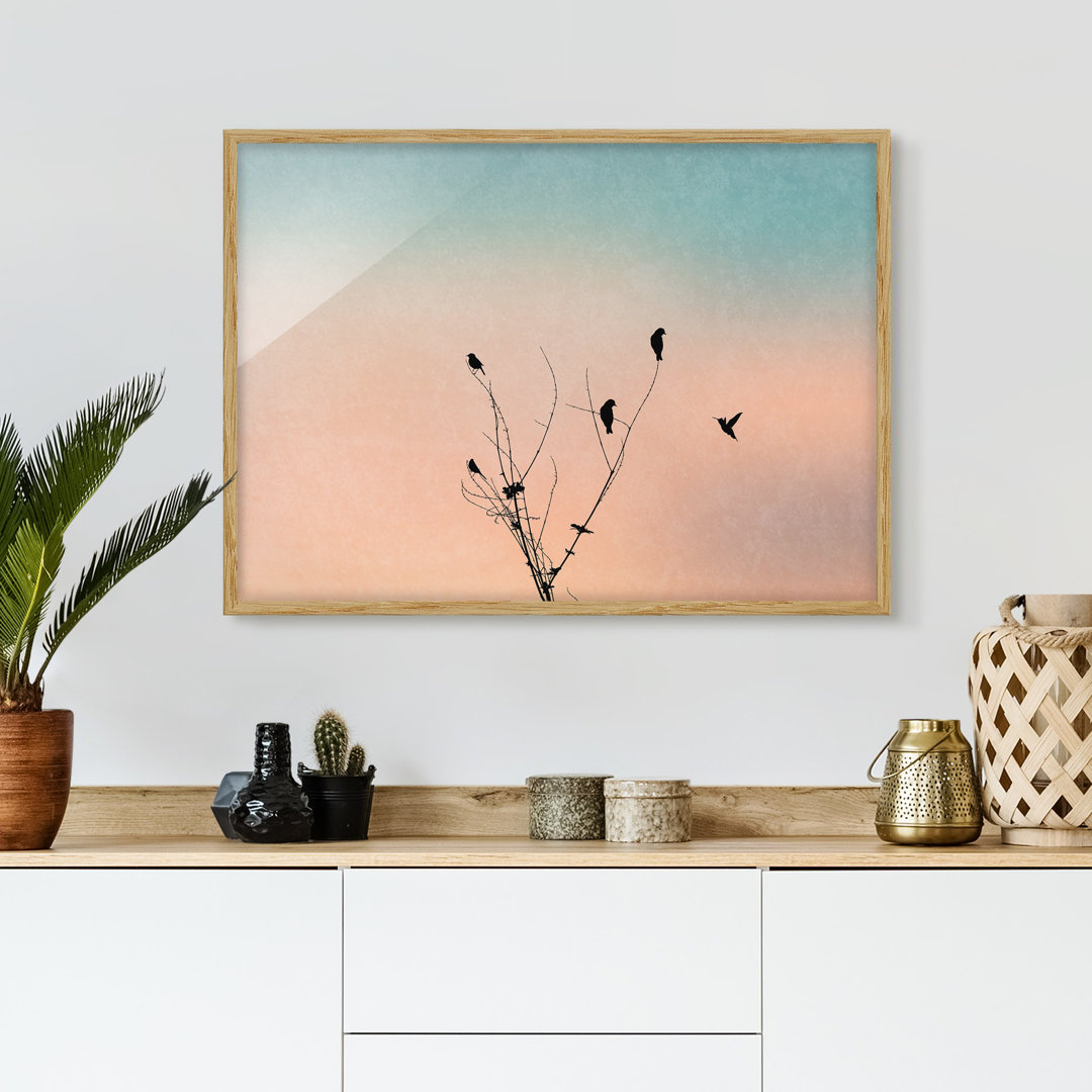 Gerahmtes Wandbild Birds in Front of Pink Sun II