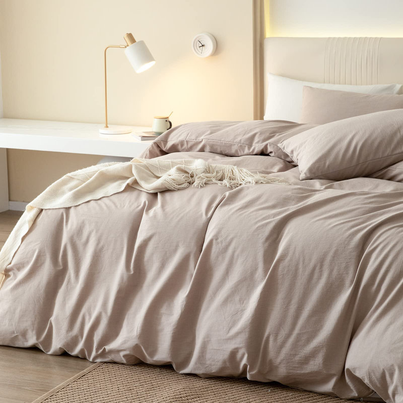 King Beige Washed Cotton Duvet Cover Set
