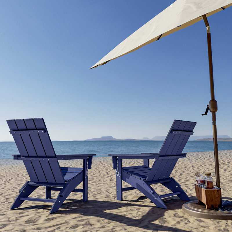 Chaise Adirondack pliante en PEHD Buvana, Bleu marine