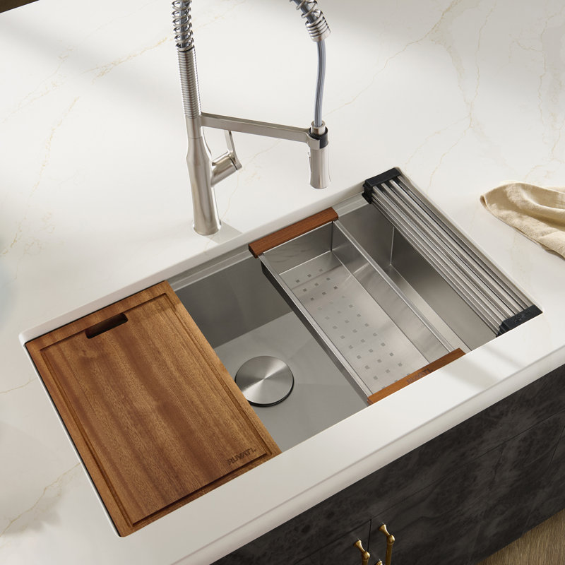 30" L x 19" W Undermount Kitchen Sink with Accessories, 19" L x 30" W