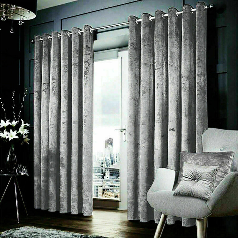 Daire Velvet Blackout Curtain Pair, Silver, 116 W x 183 D cm