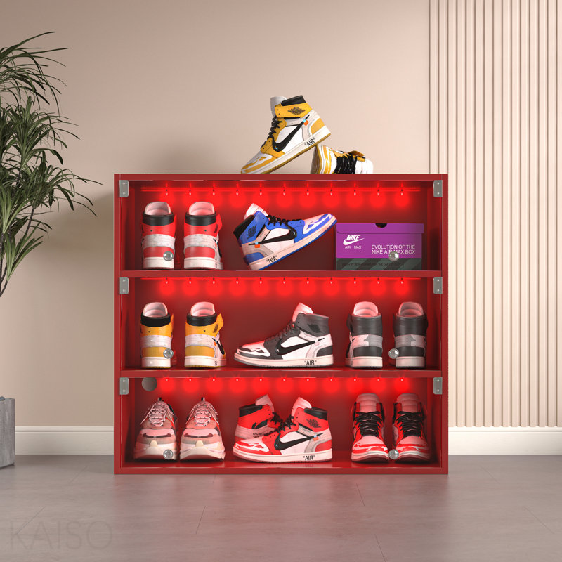 Boîte à chaussures rouge à trois couches avec portes en verre, Rouge