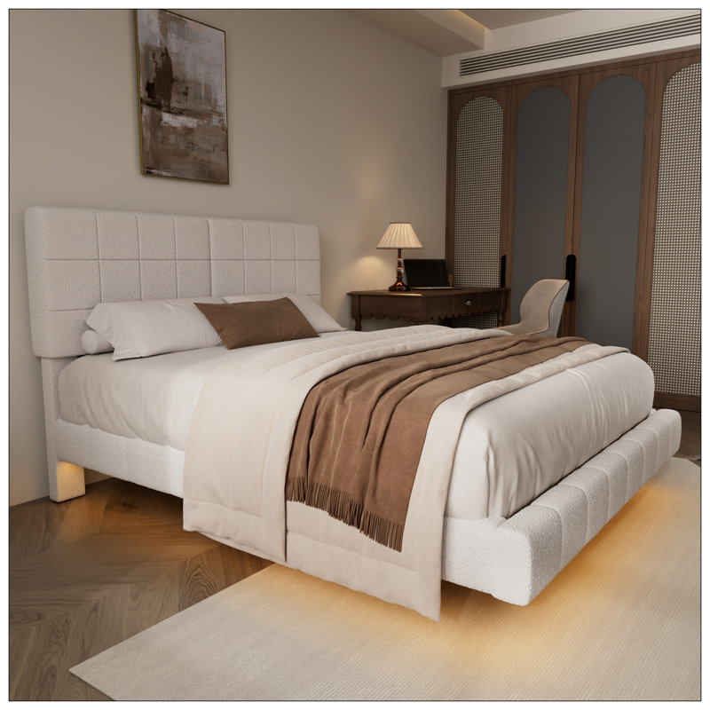 Lit flottant avec lumière Boucle, grand, blanc, Grand