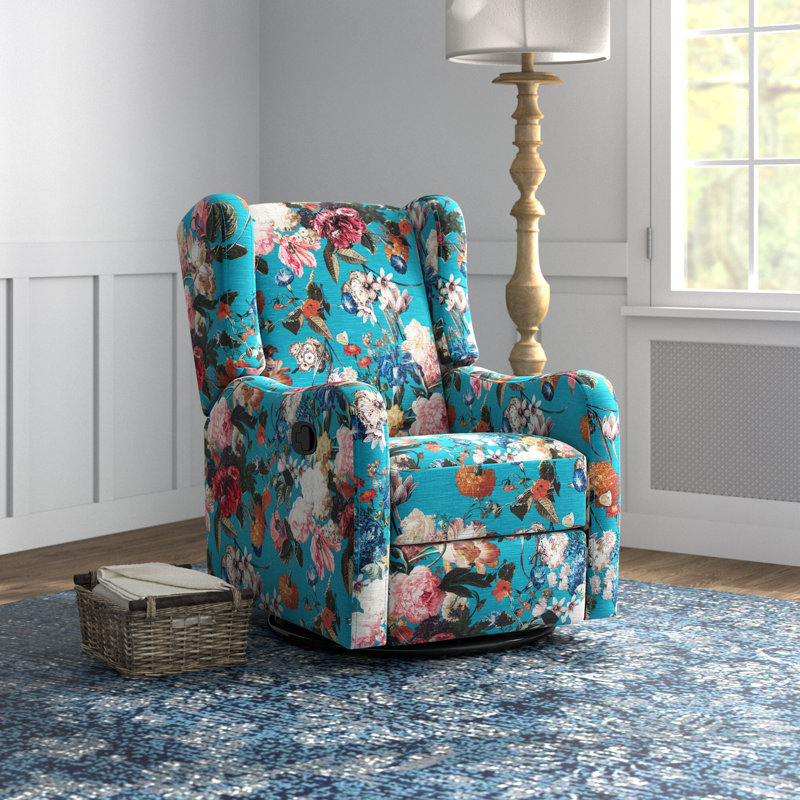 Antonanzas Floral Manual Swivel Glider Recliner, Peacock Polyester