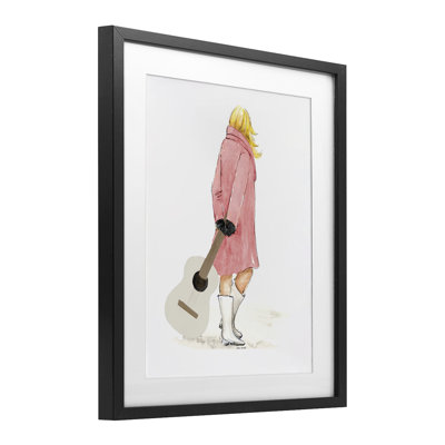 Fashionable Woman with Guitar Framed Print Under Glass, design by Lanie Loreth