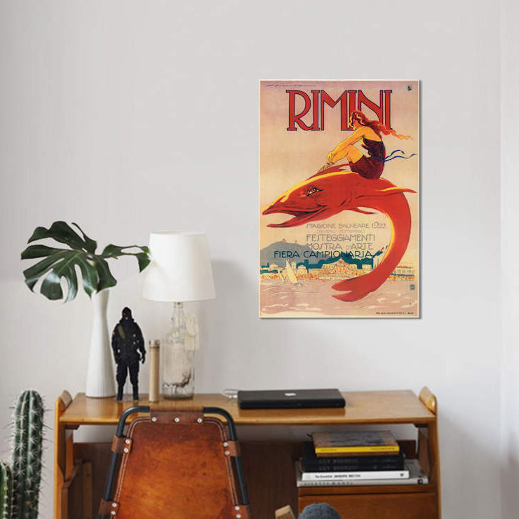 « rimini », affiche rétro sur toile, H 18 po x l 12 po x P 1,5 po, Toile tendue, Pas de tapis